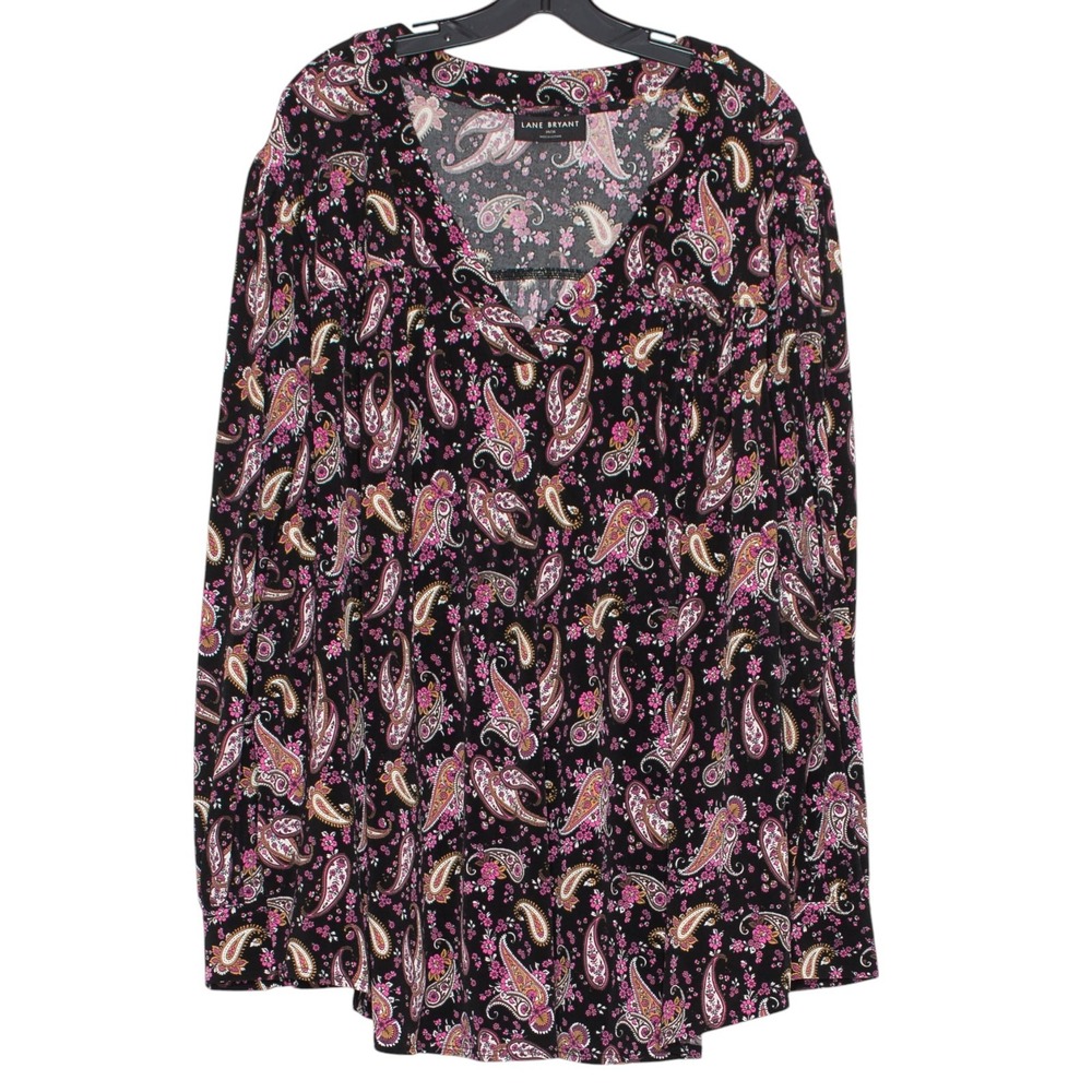Lane Bryant Tunic Top Paisley Boho Flowy Feminine Black Pink Plus Size 34/36 6X